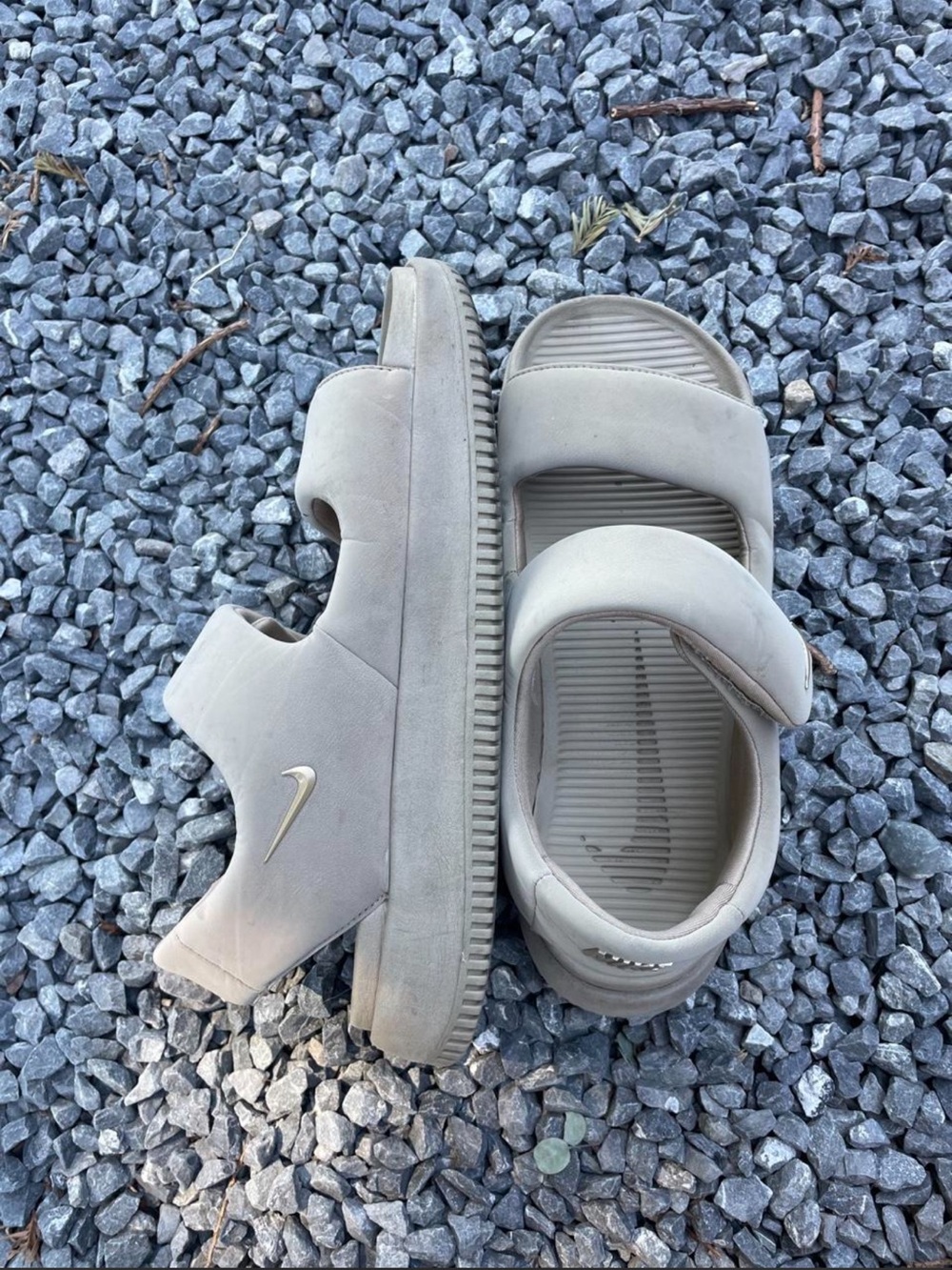 Women’s Nike Brown Cloud Sandals with Gold Swoosh